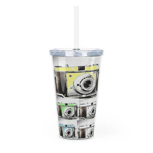 Vintage Camera Collage - Plastic Tumbler with Straw ~ Sharon Dawn Collection