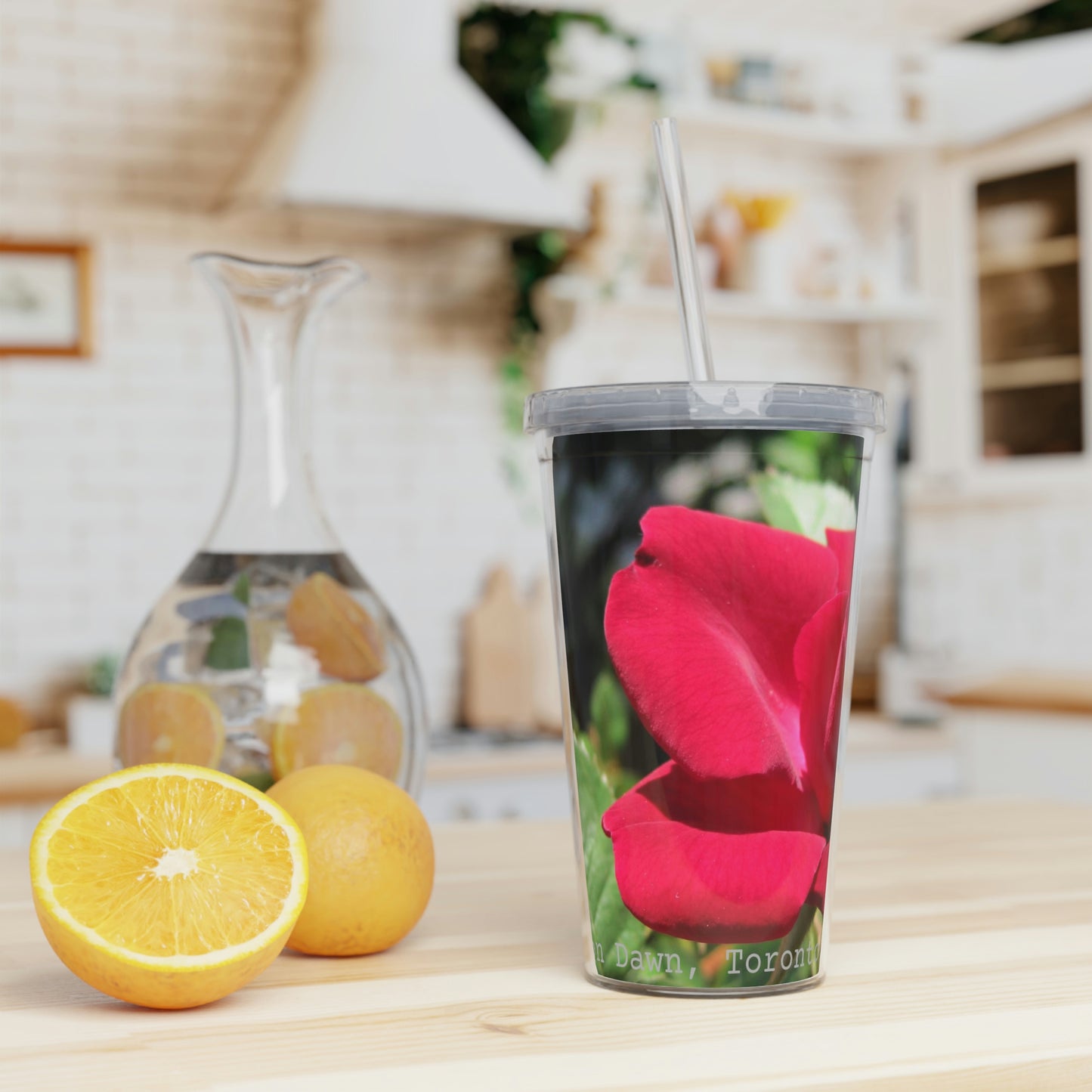 Morning Rose - Plastic Tumbler with Straw ~ Sharon Dawn Collection - Limited Edition