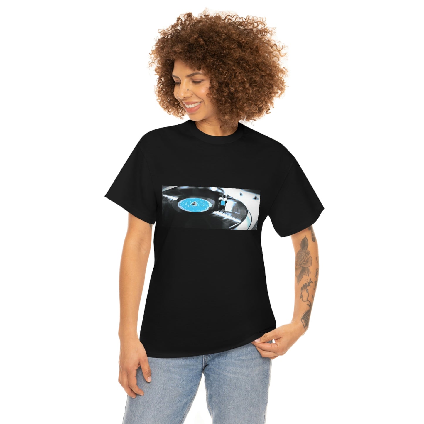 Blue Record & Record Player - Unisex Heavy Cotton T-shirt