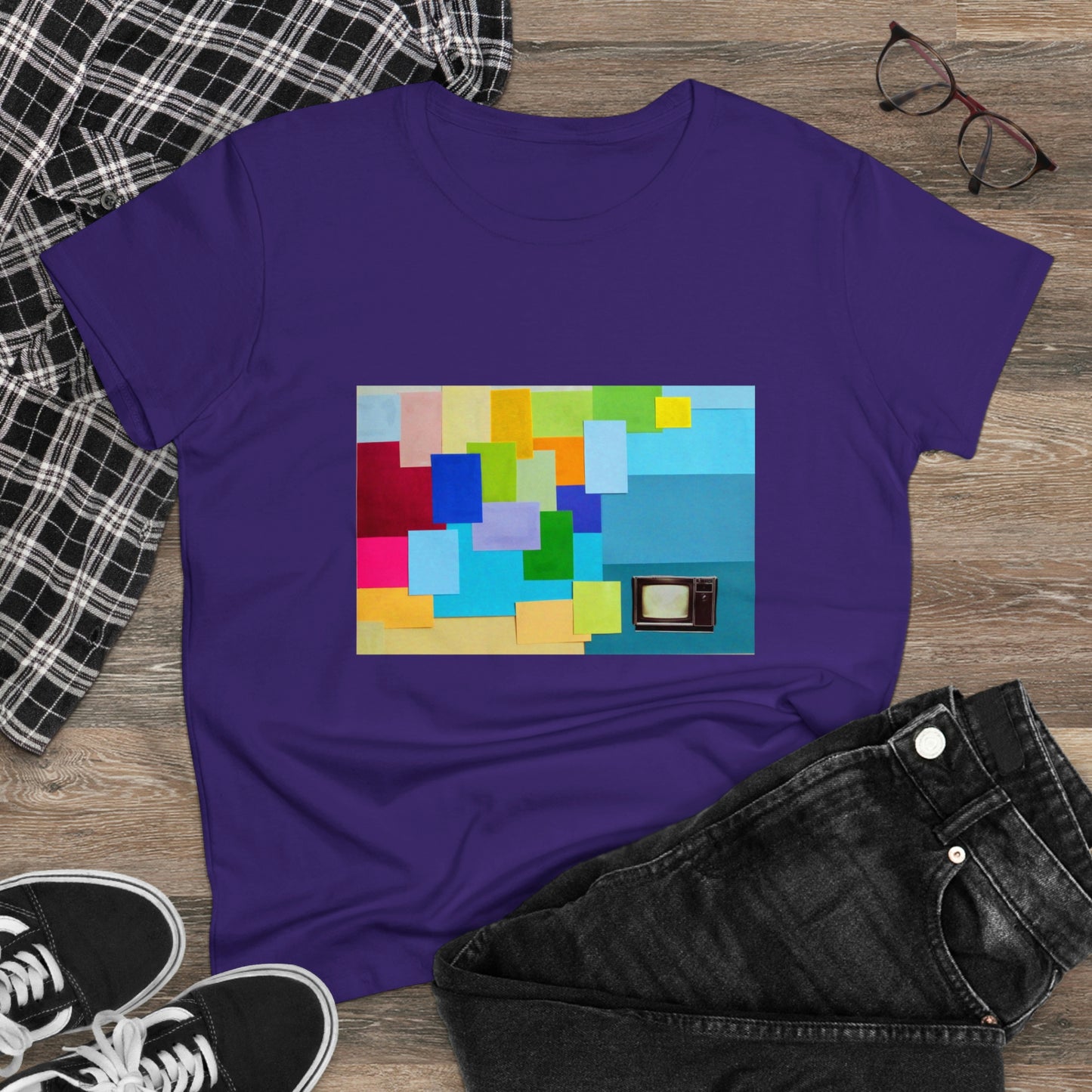 Technicolour TV - Women's Midweight Cotton Tee ~ Sharon Dawn Collection