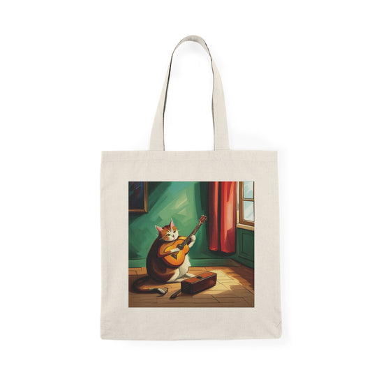 Cat playing a guitar - Natural Tote Bag ~ Sharon Dawn Collection
