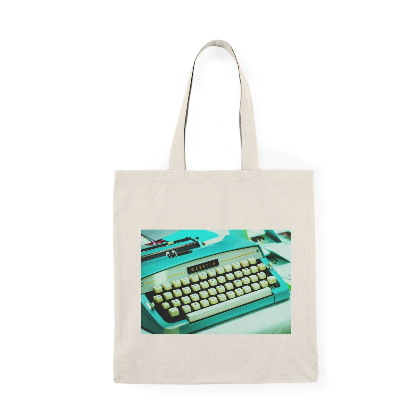 Turquoise Typewriter - Natural Tote Bag ~ Sharon Dawn Collection