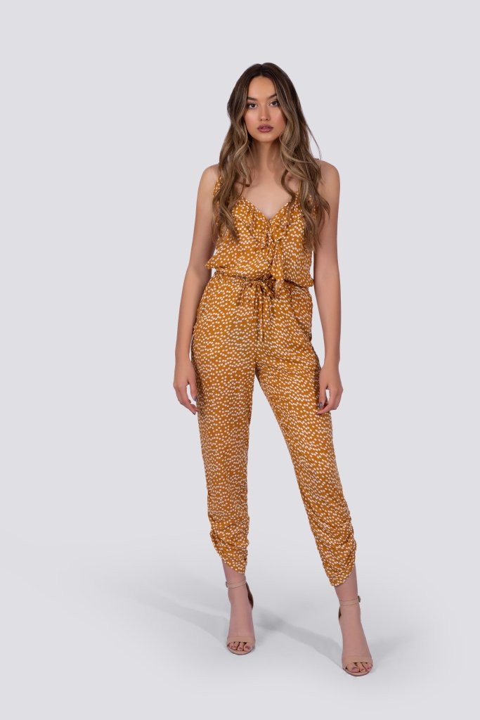 Chloe Jumpsuit | Yellow Polka Dot | 100% Rayon ~ Made in Bali/Designed in Victoria, BC