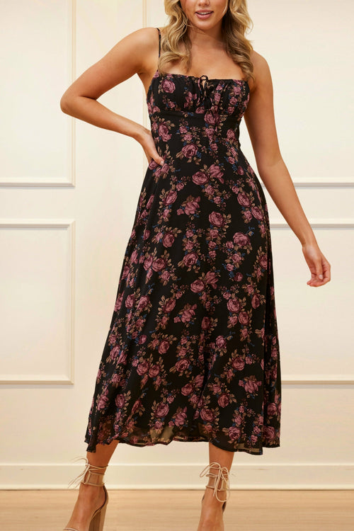 Alaia Midi Dress Floral Print Adjustable Straps (Size: XS - 1X) (Sale Price: $99.45 CAD)