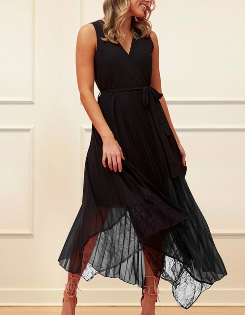 Callie Maxi Dress Crossover Pleated Skirt Lace