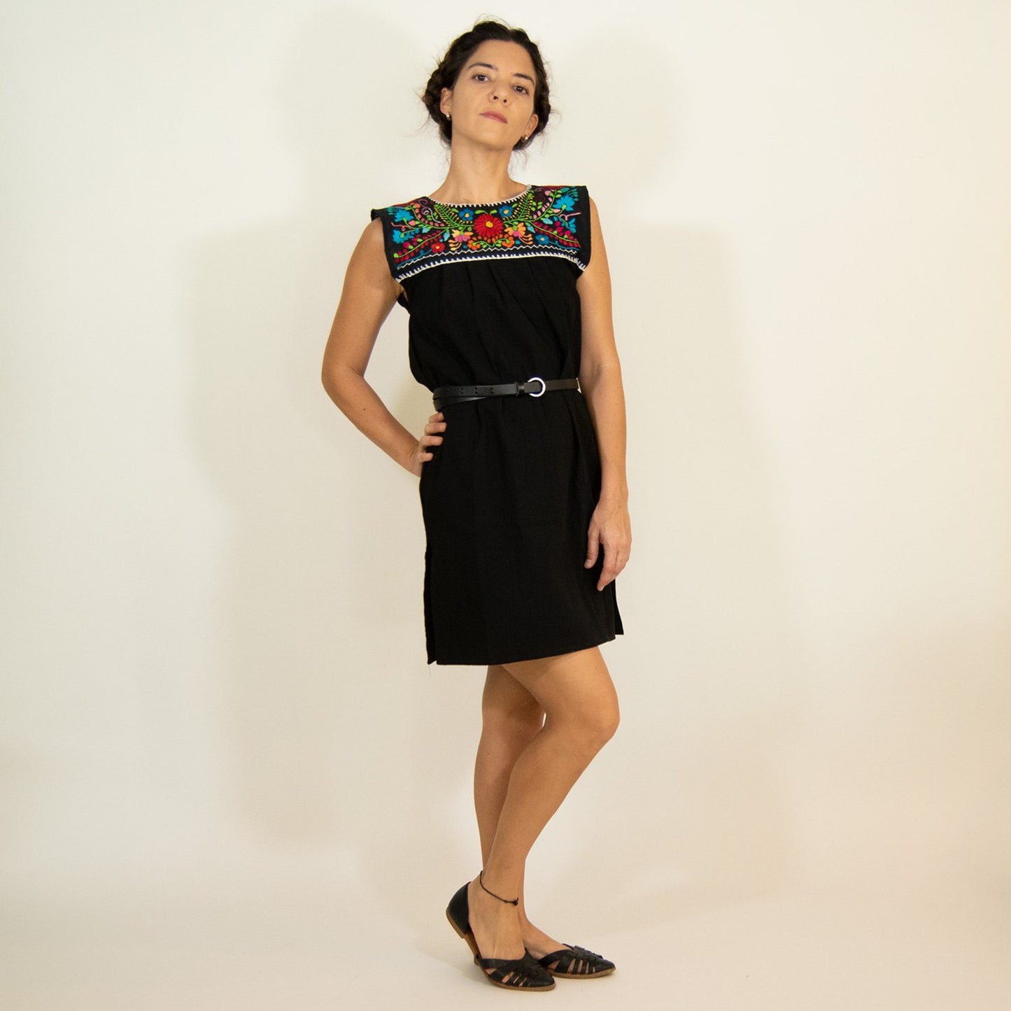 Folkloric Elvira Hand Embroidered Cotton Dress - Made in Mexico