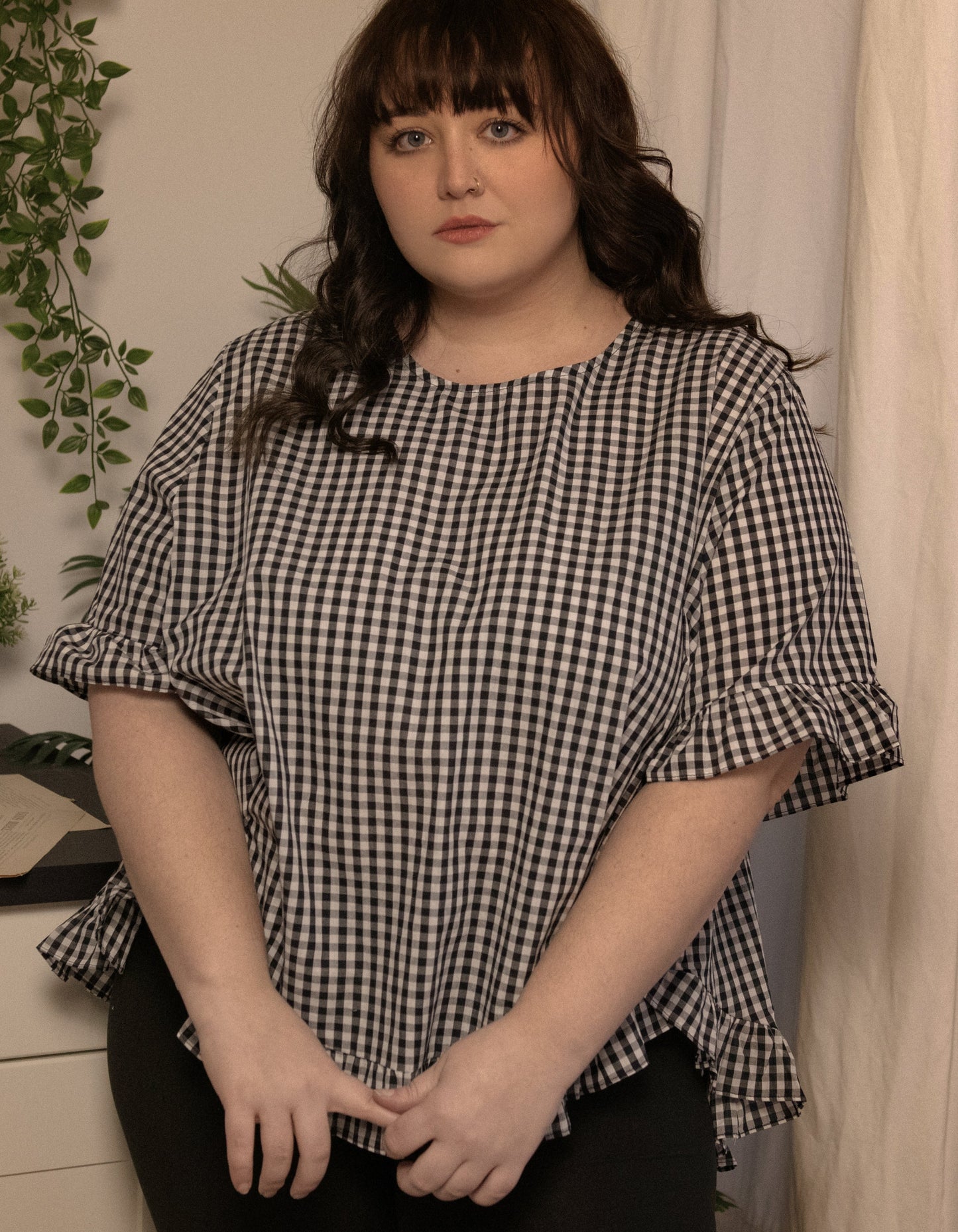 Dominique Blouse Gingham Frills Hi-Low