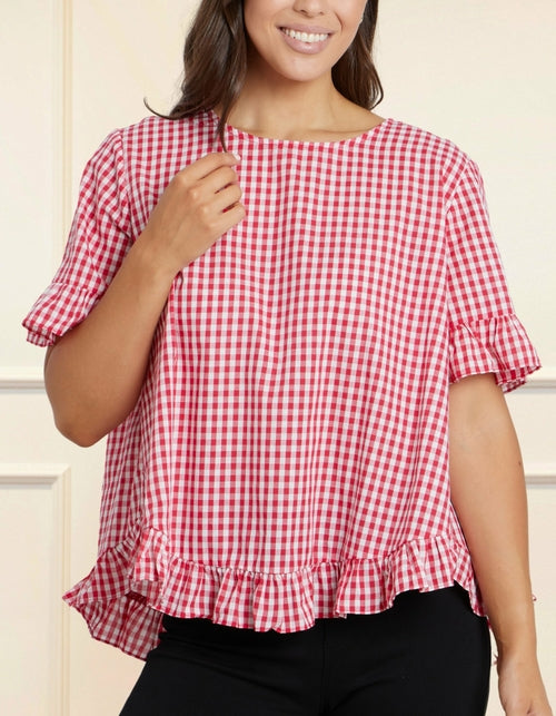 Dominique Blouse Gingham Frills Hi-Low