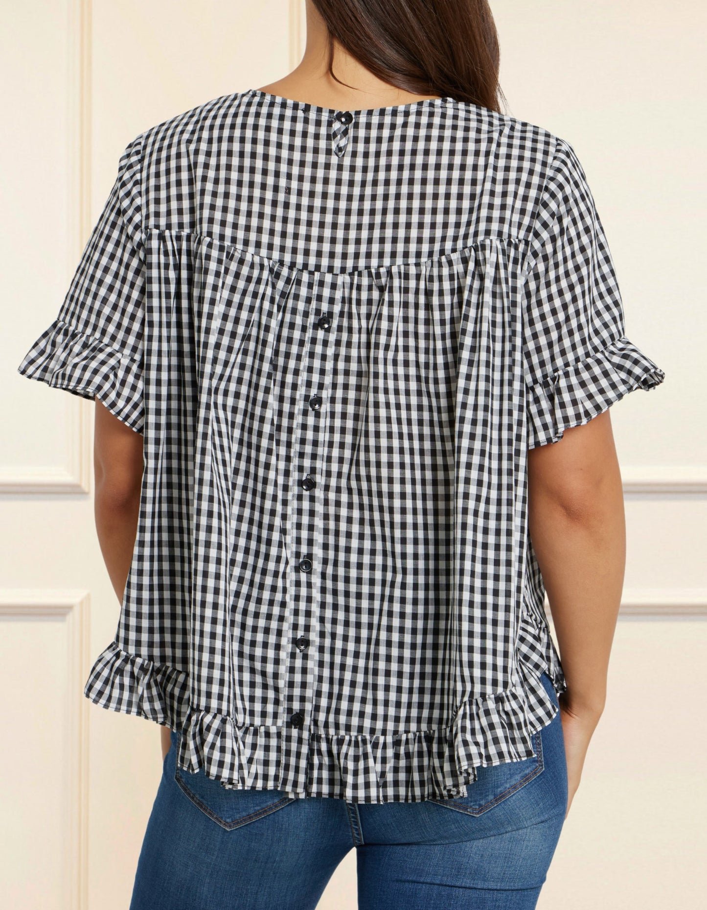 Dominique Blouse Gingham Frills Hi-Low