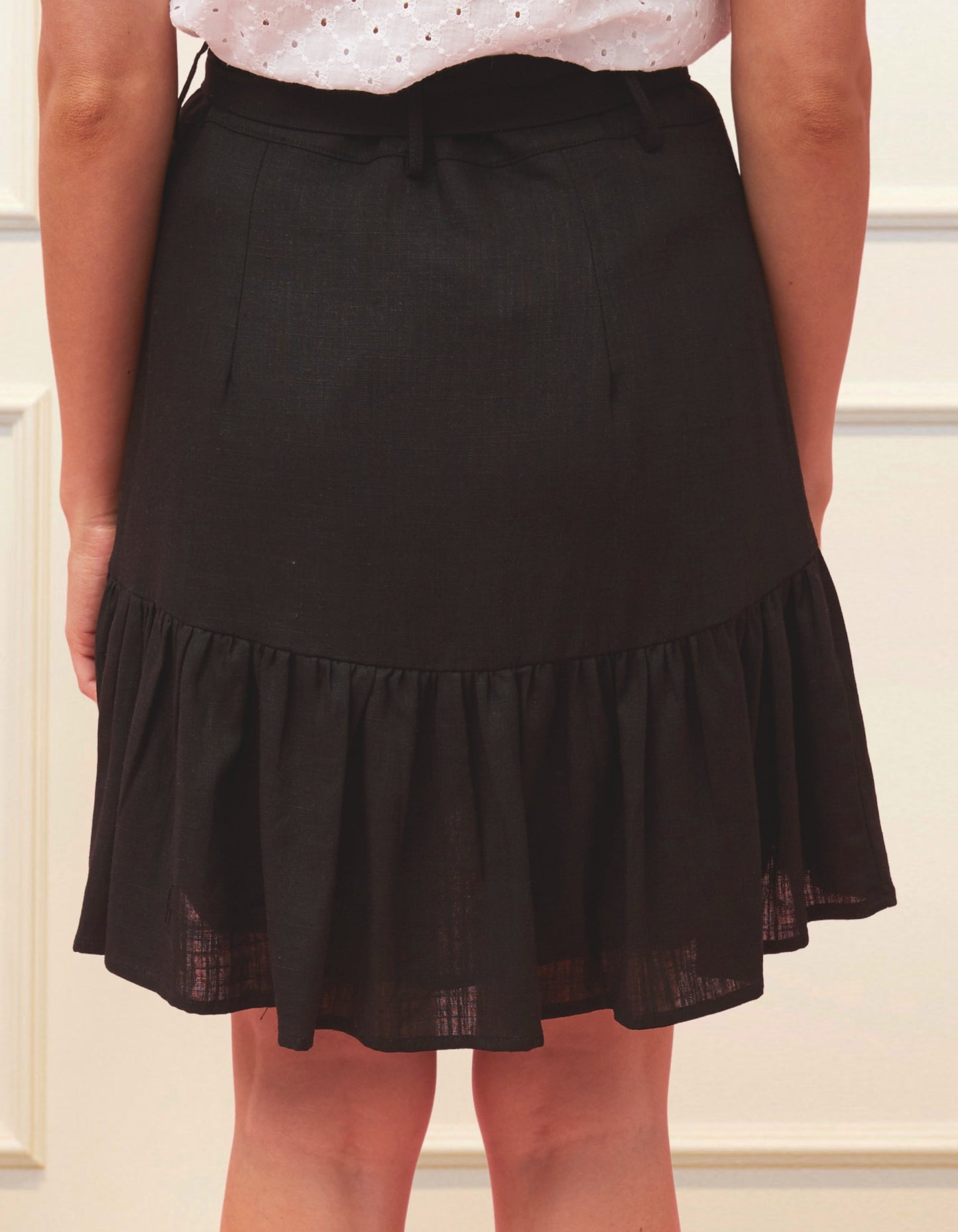 Jasmine Skirt High Waisted Belted Solid Black