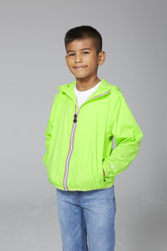 Kids Pale Green Full Zip Packable Rain Jacket and Windbreaker (size: 2 Youth-14 Youth)