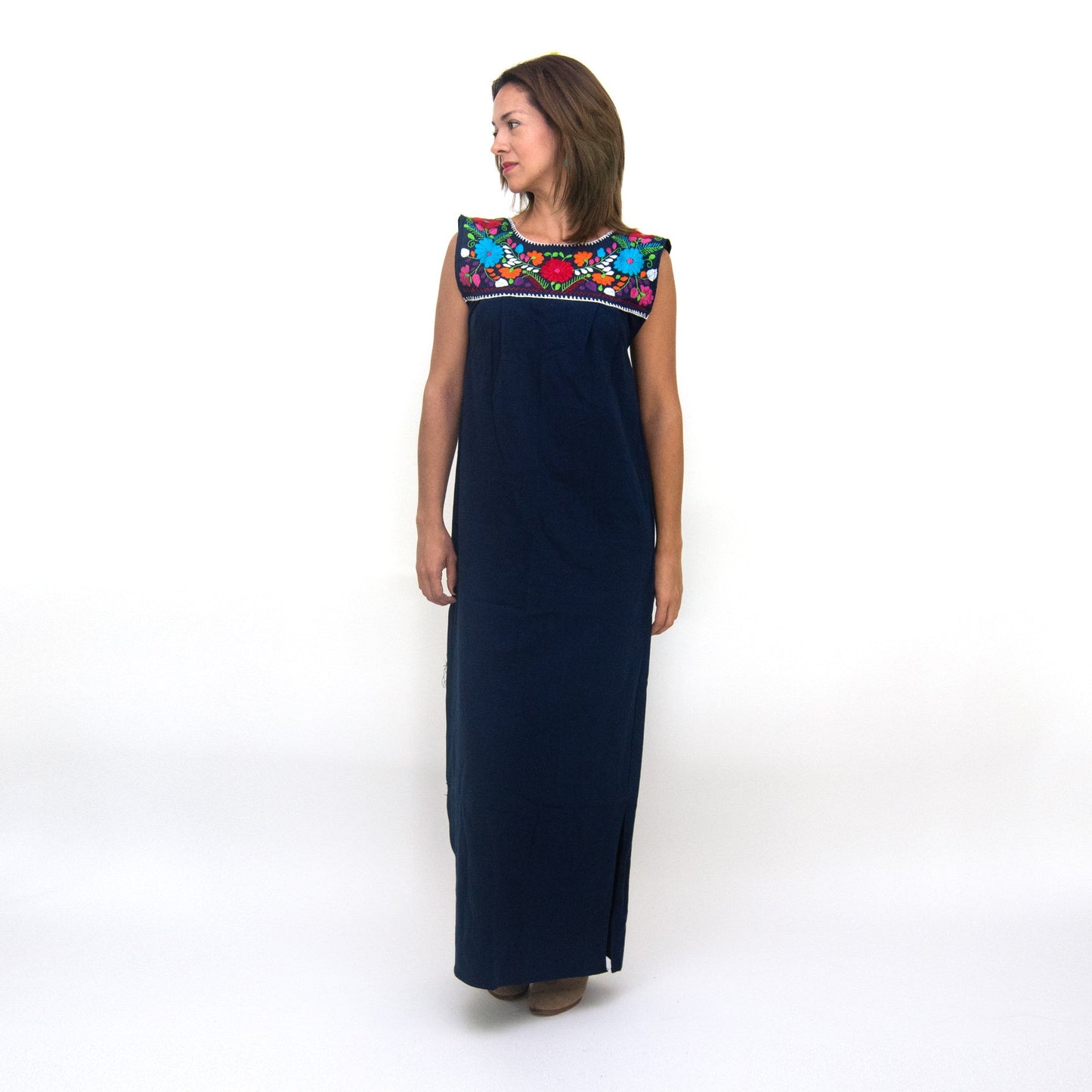 Maxi Isidra, Hand Embroidered Mexican Loose Dress ~ Made in Mexico