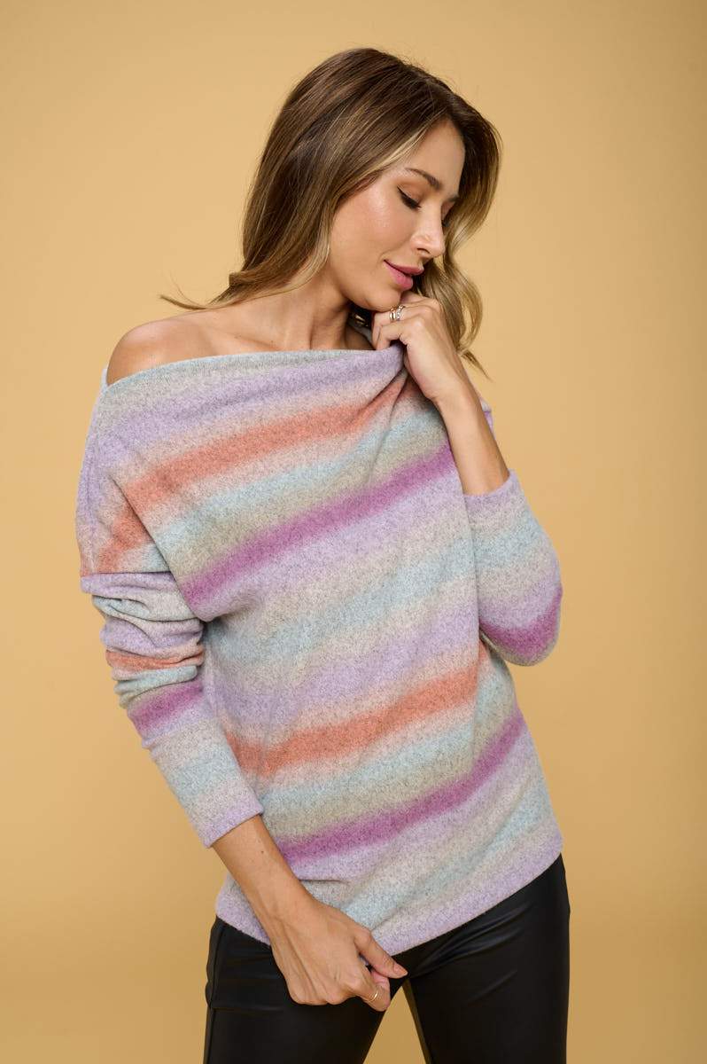 Brushed Ombre Knit Off the Shoulder Top (Sizes: S-3X) (Sale Price: $96.89 CAD)