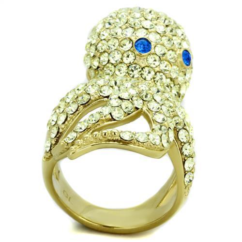 Octopus - IP Gold (Ion Plating) Stainless Steel Ring with Top Grade Crystals