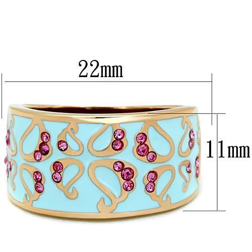 Aqua Gold Decorative Ring Rose Crystals and Stainless Steel for Women