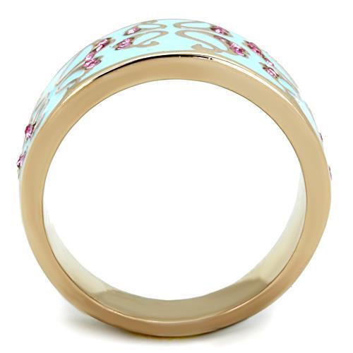 Aqua Gold Decorative Ring Rose Crystals and Stainless Steel for Women