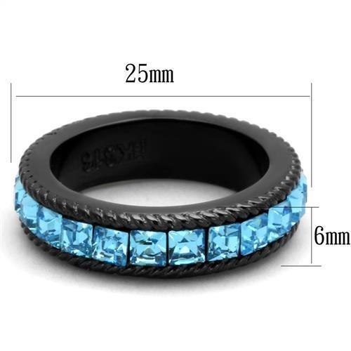 Black Stainless Steel Ring with Blue Crystals