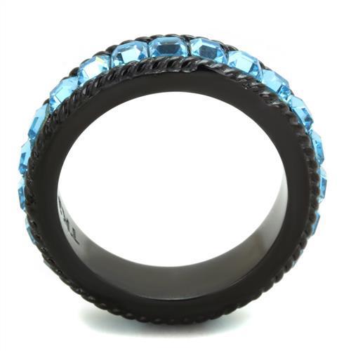 Black Stainless Steel Ring with Blue Crystals