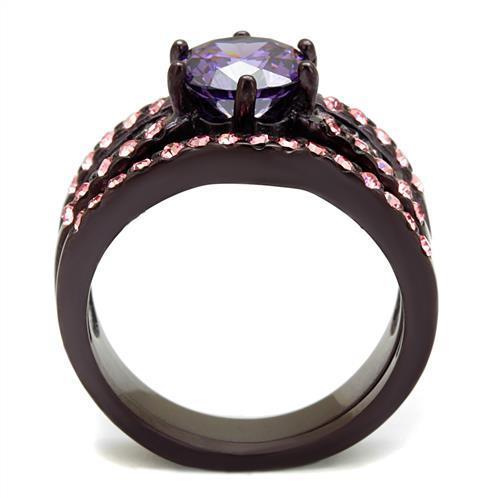 Dark Coffee Stainless Steel Ring with Gems