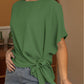 Leslie Top Loose Short Sleeves Knot To Tie - Green (Sizes: XS- 1X) (Sale Price: $42.49 CAD)