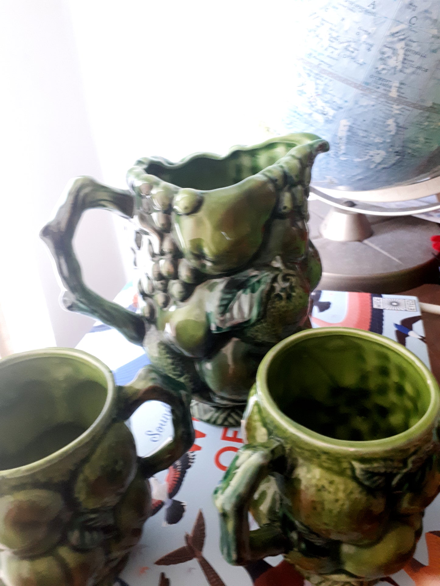 Vintage 1960's Inarco Green Spice Fruit Pitcher with 2 Cups (set of 3 items) - Made in Japan