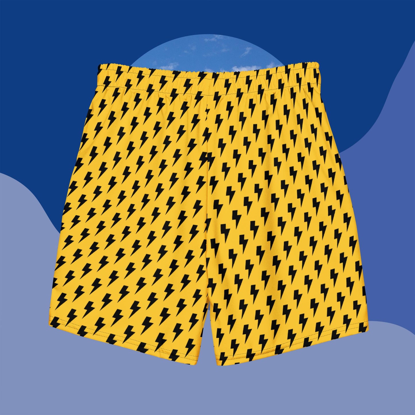 Black Lightening Bolts on Yellow - Men's swim trunks ~ Sharon Dawn Collection