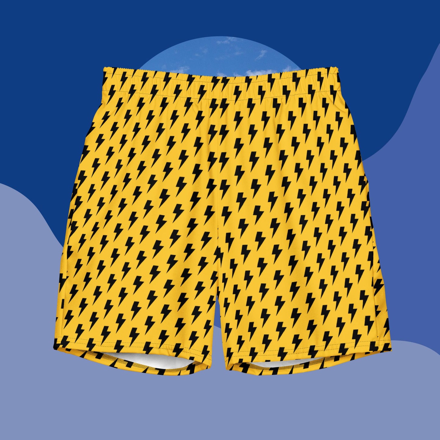 Black Lightening Bolts on Yellow - Men's swim trunks ~ Sharon Dawn Collection