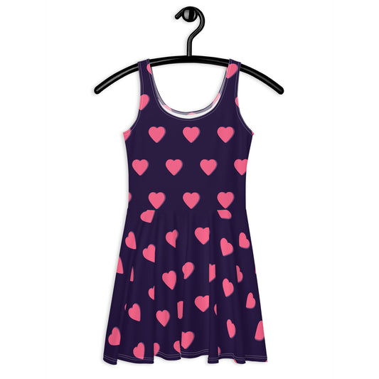 Purple with Pink Hearts Skater Dress ~ Sharon Dawn Collection