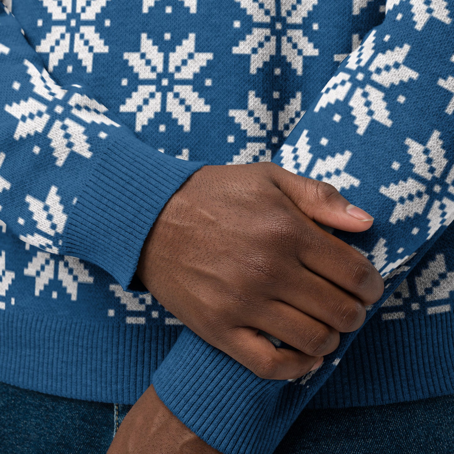 Snowflakes on Blue - Knitted crew neck sweater ~ Sharon Dawn Collection (Sale Price: $100.99 CAD)