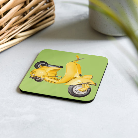 Yellow Scooter on Sage - Cork-back coaster ~ Sharon Dawn Collection - Limited Edition