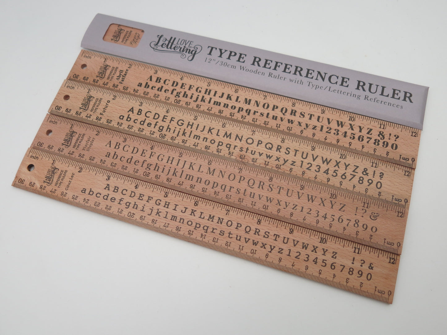 12"/30cm Wooden Ruler with Lettering/Type Reference