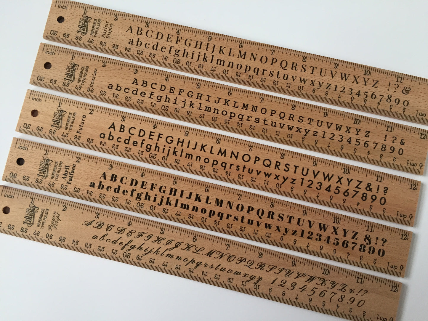 12"/30cm Wooden Ruler with Lettering/Type Reference