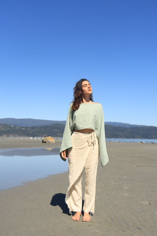 Organic 100% Cotton Long Sleeve Crop Top | Sustainably Sourced (Beige/Mint/Black) (Sizes: S/M/L)