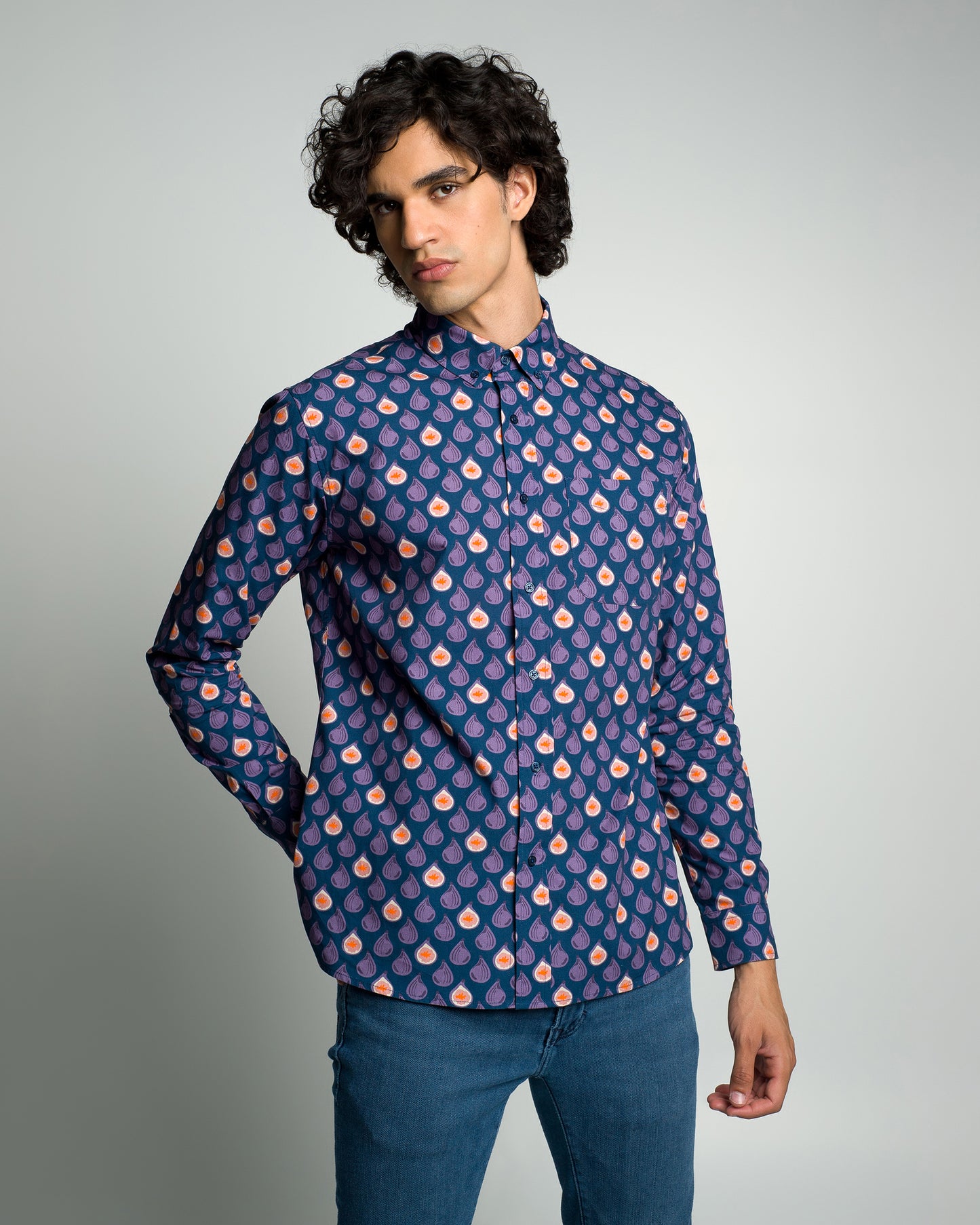 Abstract Figs Print Casual Button-Down Long Sleeve Shirt