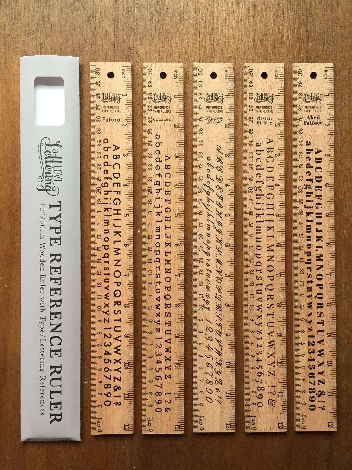 12"/30cm Wooden Ruler with Lettering/Type Reference