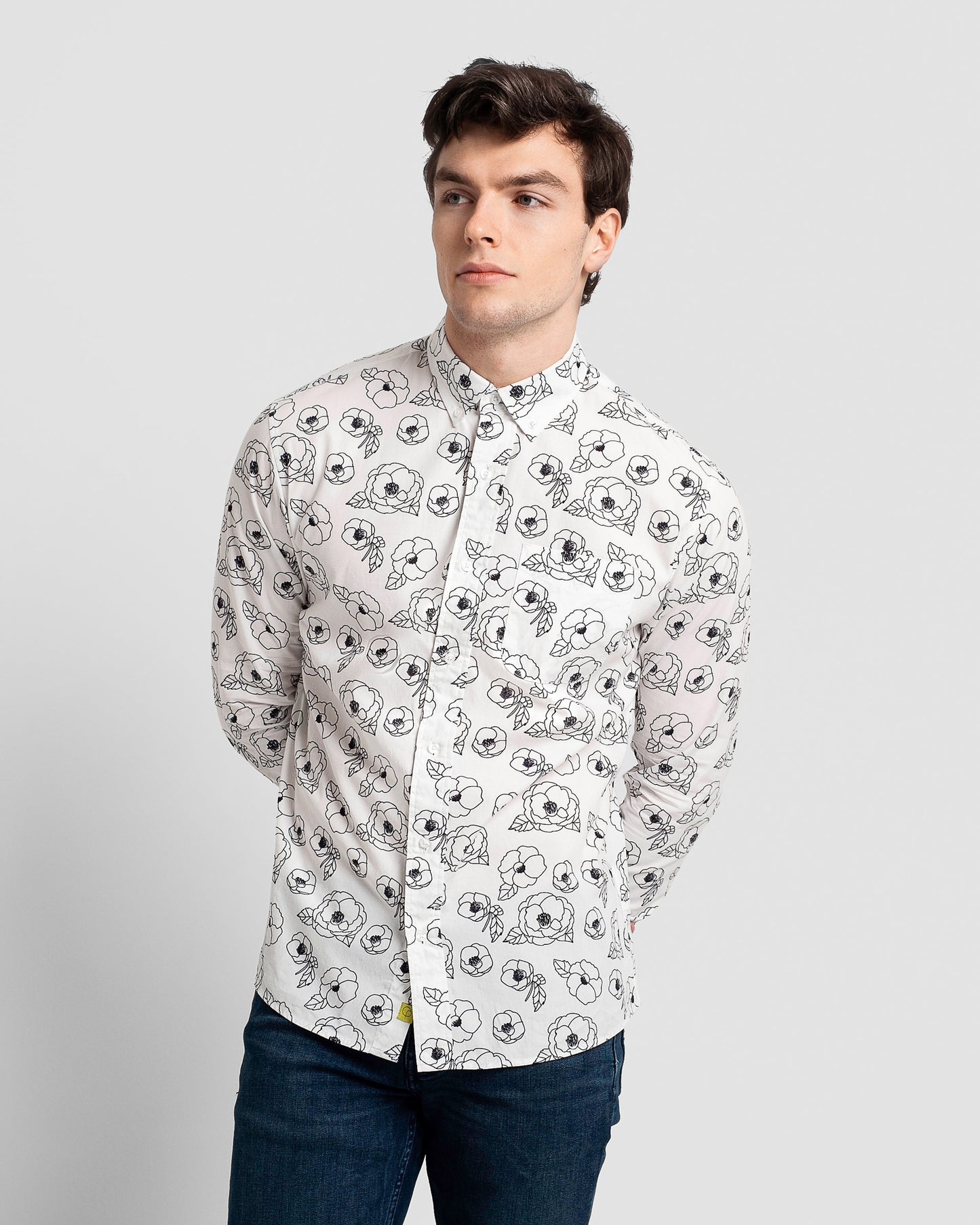 Floral Outline Print Casual Button-Down Long Sleeve Shirt (Sale Price: $107.99 CAD)