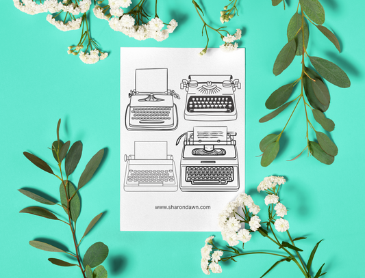 Typewriter - Adult Colouring Page - Printable Digital Download ~ Sharon Dawn Collection