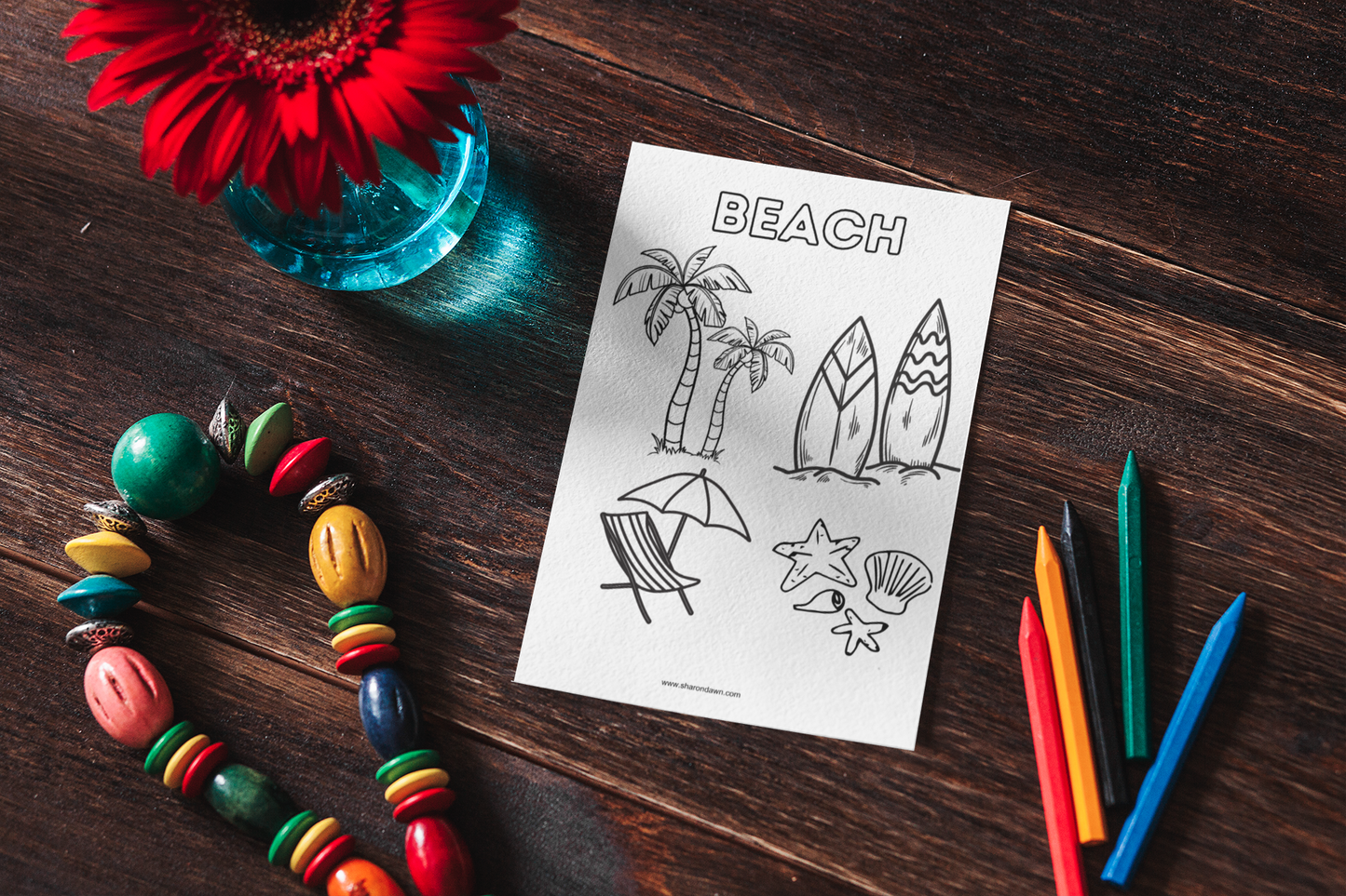 Beach - Colouring Sheet - Printable Digital Download ~ Sharon Dawn Collection