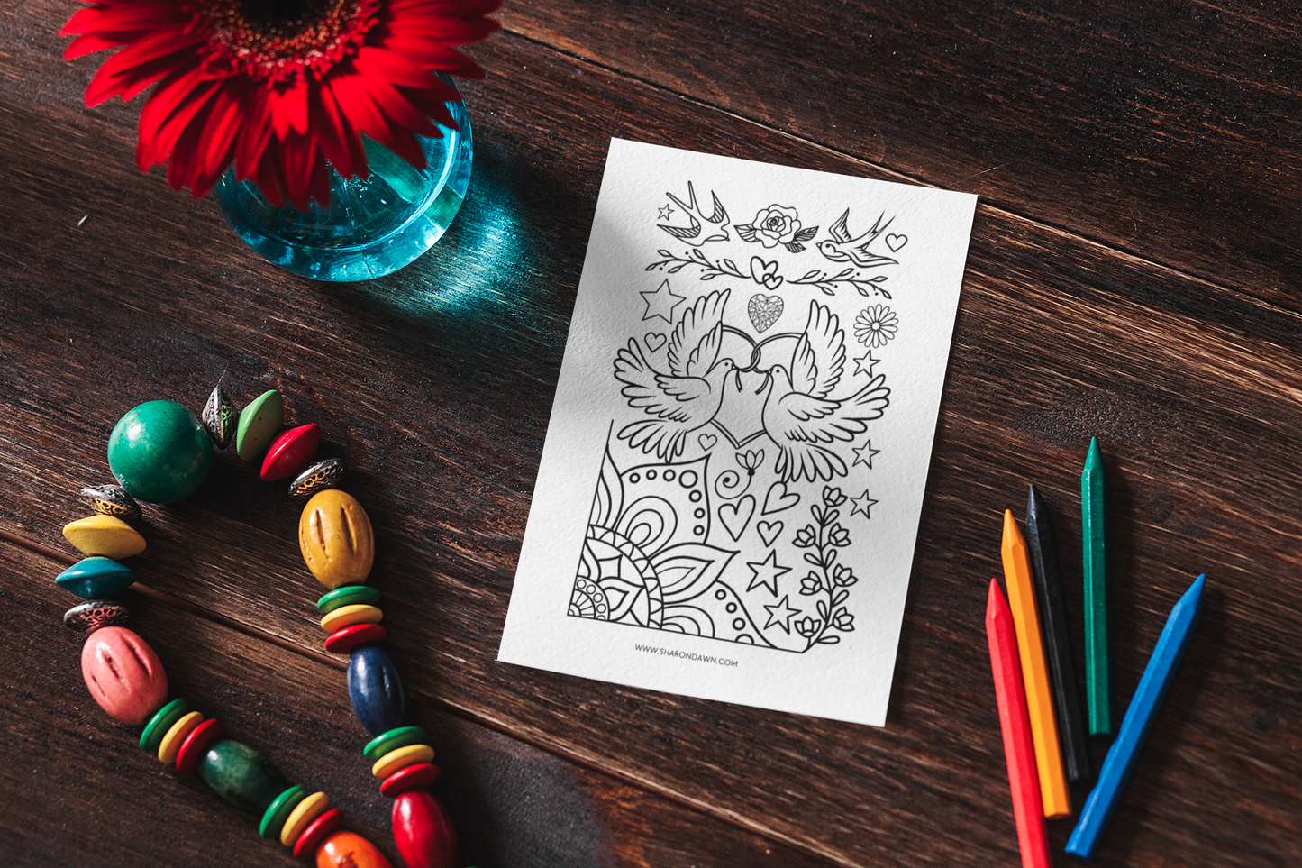 Love & Harmony - Adult Colouring Page - Printable Digital Download ~ Sharon Dawn Collection