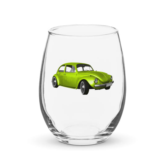 Vintage Green Beetle Car - Stemless wine glass - Sharon Dawn Collection