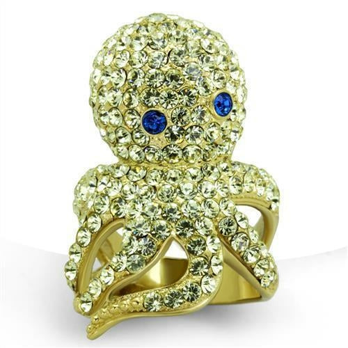 Octopus - IP Gold (Ion Plating) Stainless Steel Ring with Top Grade Crystals