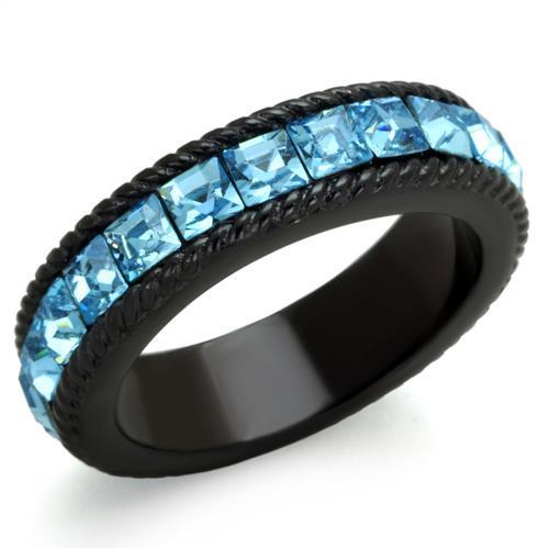 Black Stainless Steel Ring with Blue Crystals