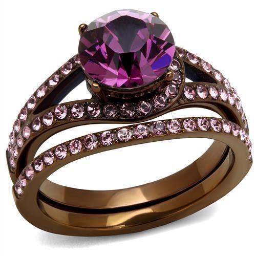 Top Grade Crystal Amethyst on a Light Coffee Stainless Steel Ring