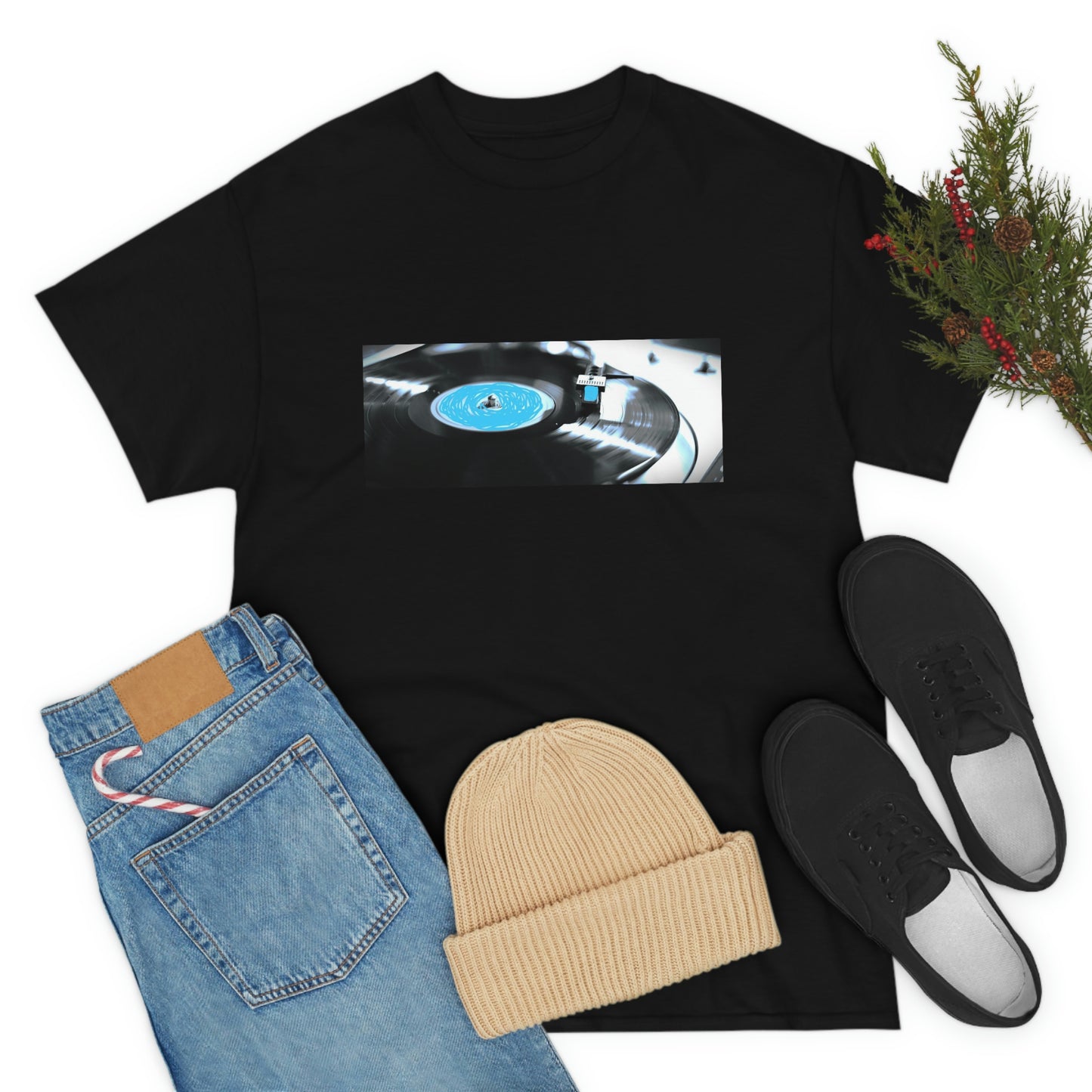 Blue Record & Record Player - Unisex Heavy Cotton T-shirt