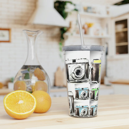 Vintage Camera Collage - Plastic Tumbler with Straw ~ Sharon Dawn Collection
