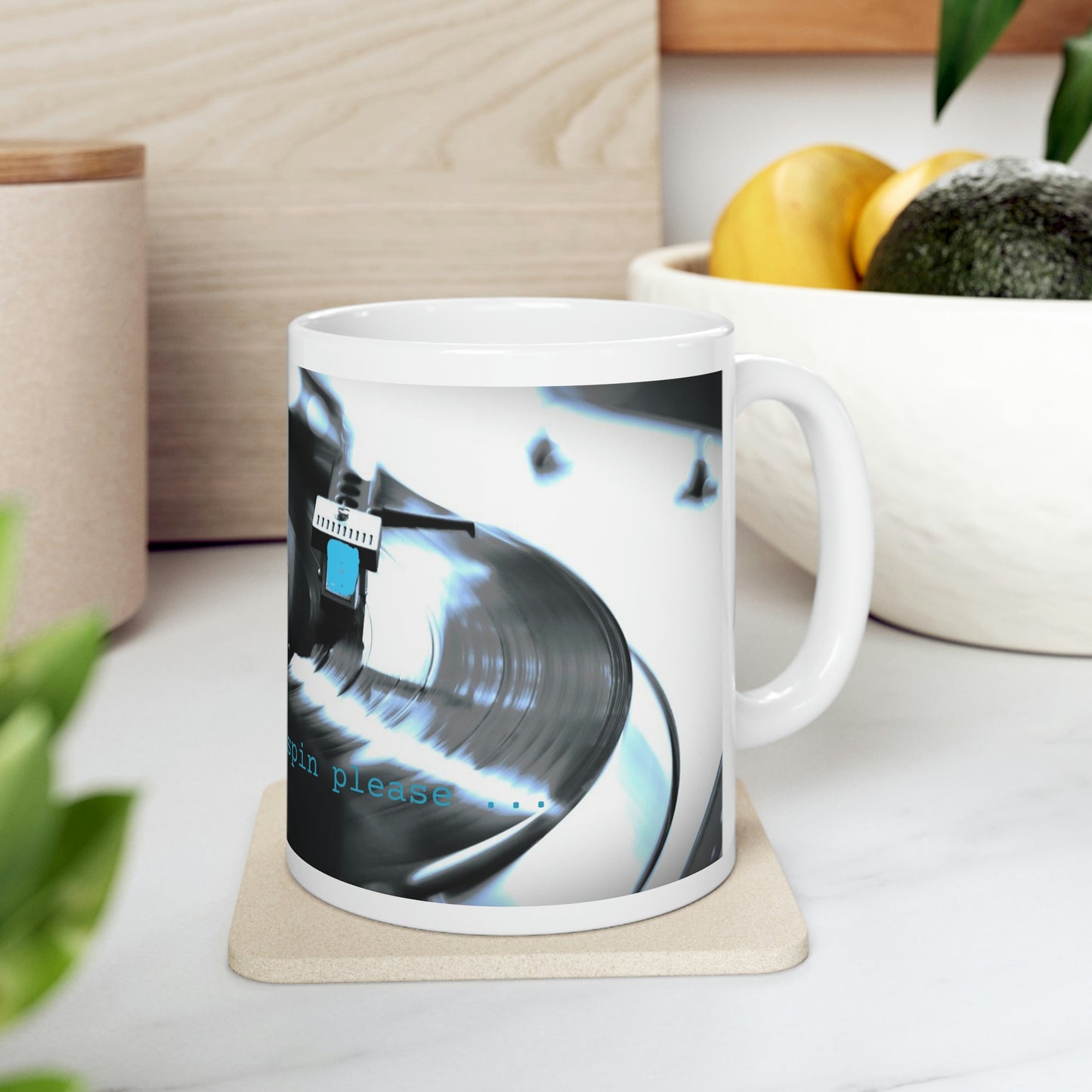 Another cup and another spin please ... - Blue Record Player - Ceramic Mug 11oz - Limited Edition