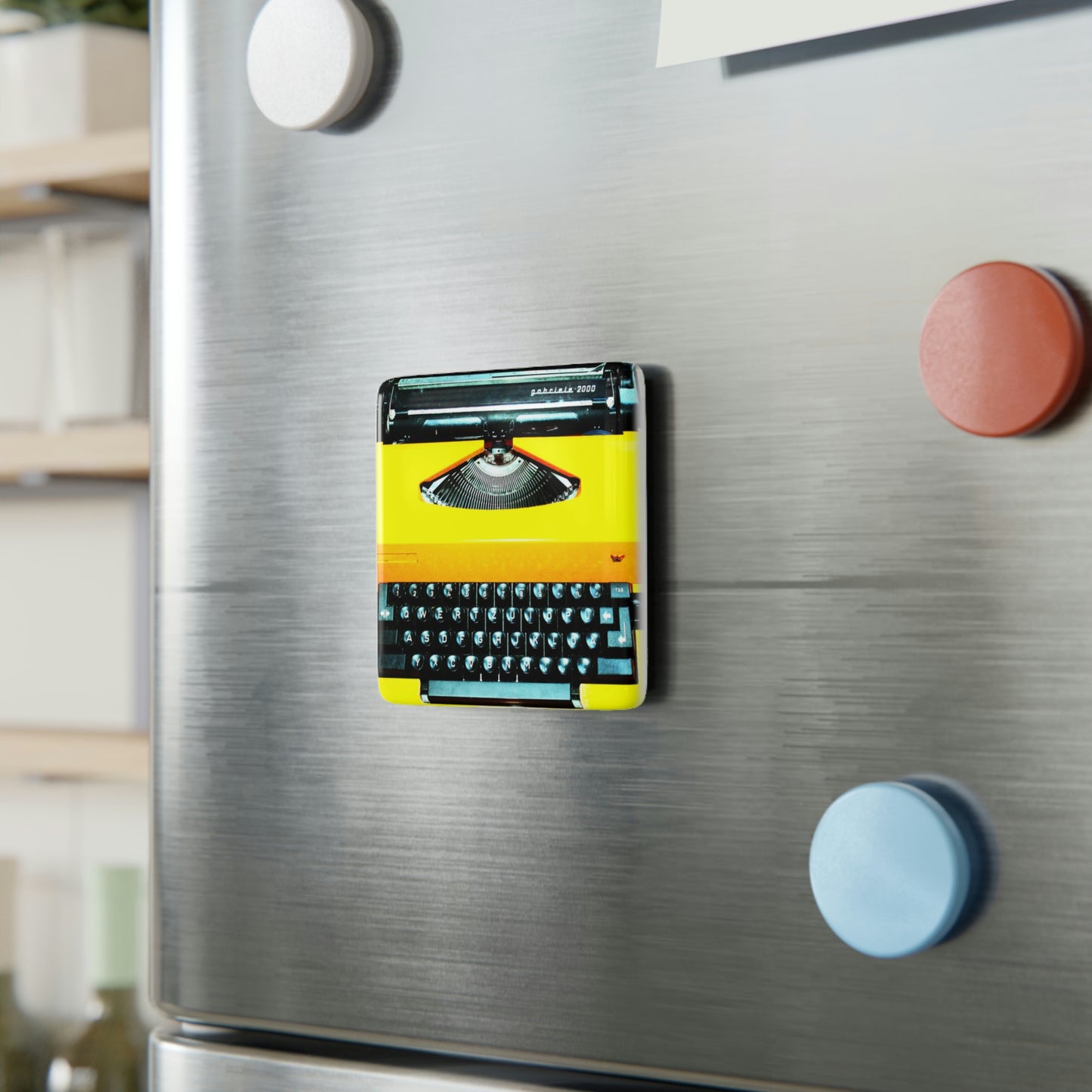 Yellow Typewriter - Porcelain Magnet, Square - Limited Edition