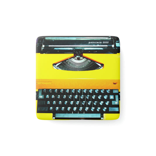 Yellow Typewriter - Porcelain Magnet, Square - Limited Edition