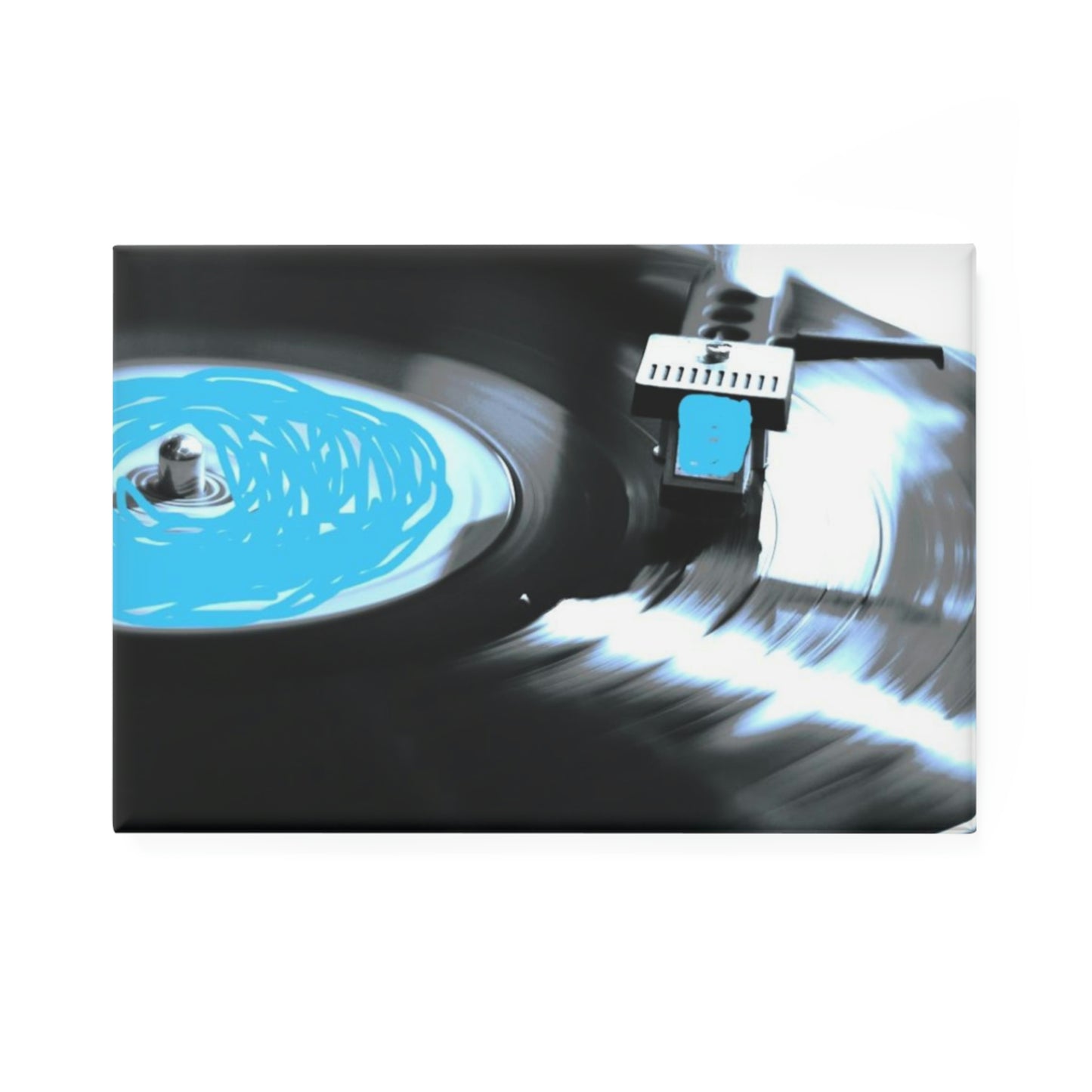 Blue Record Player ~ Button Magnet, Rectangle