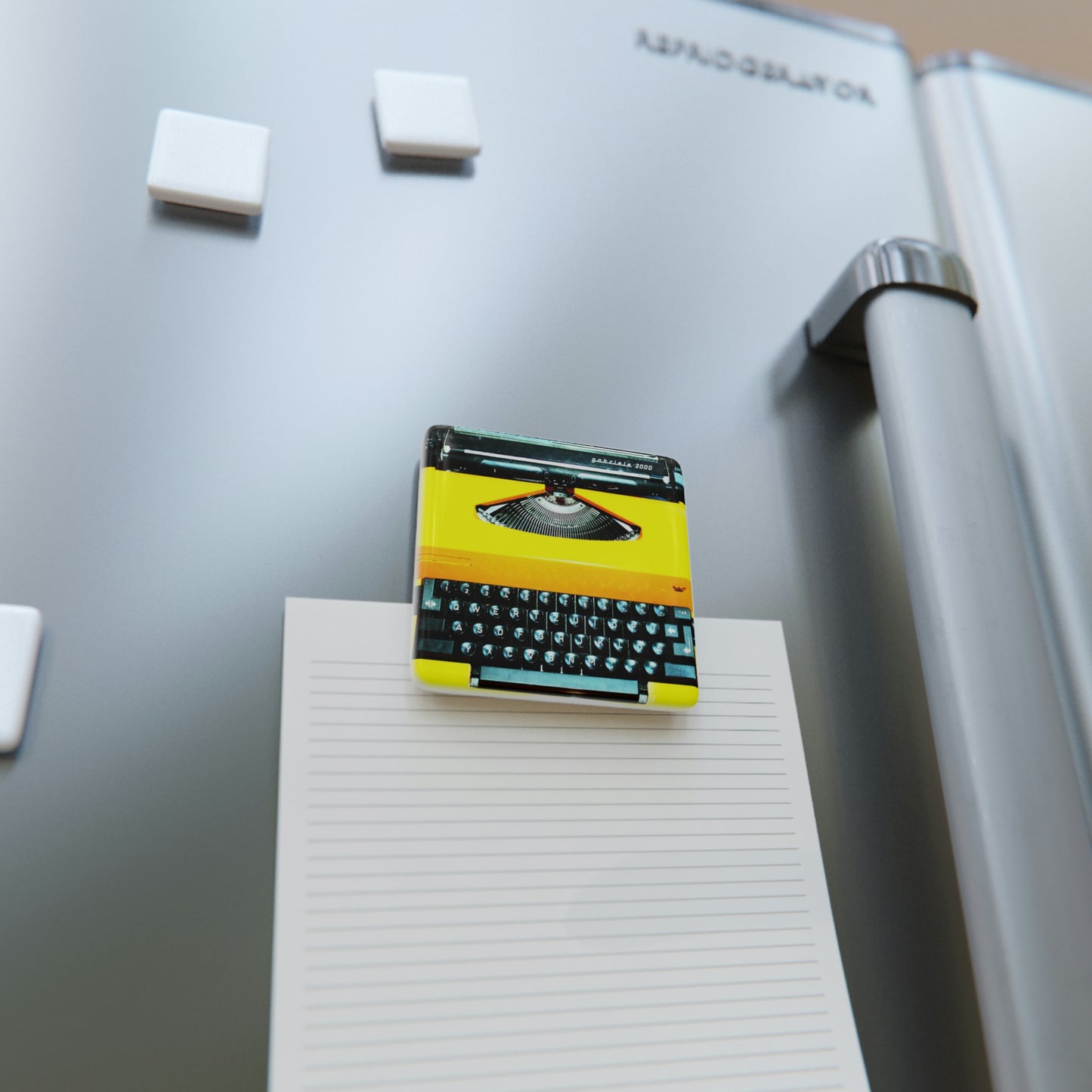 Yellow Typewriter - Porcelain Magnet, Square - Limited Edition